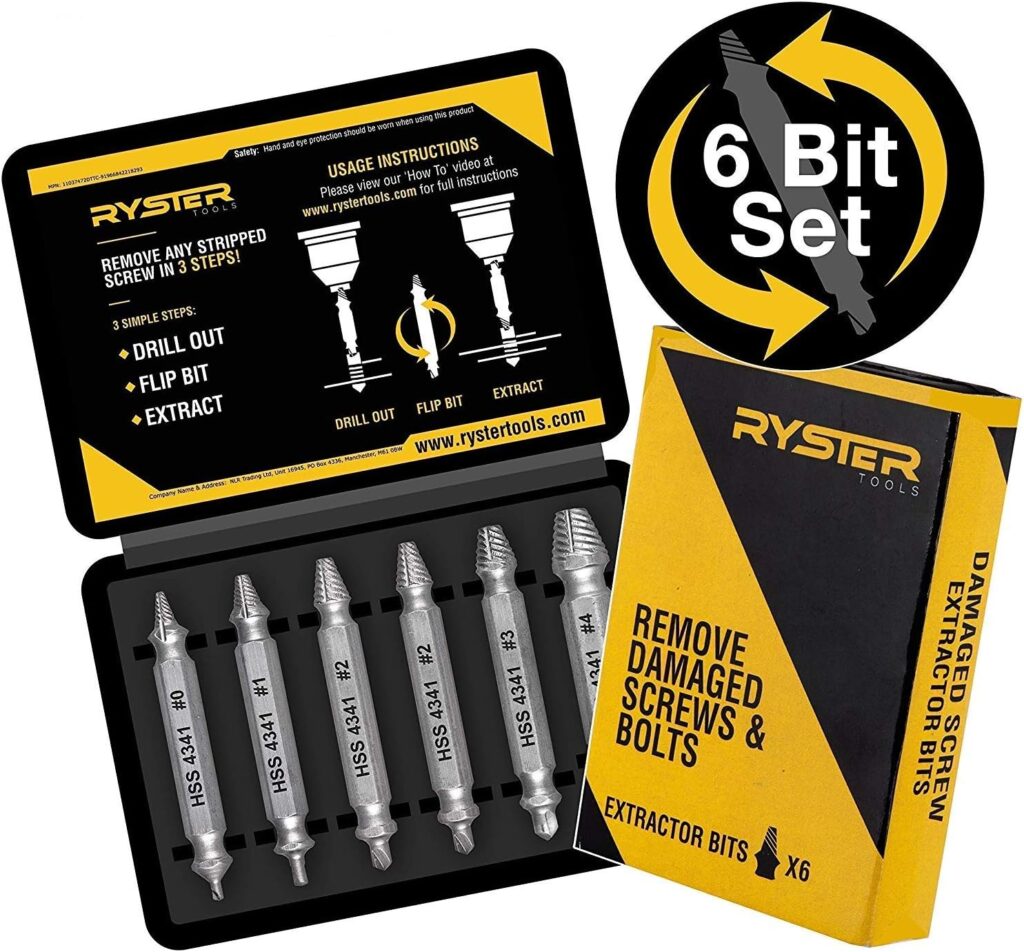 Damaged Screw Extractor - Remover for Stripped Head Screws, Nuts & Bolts | Set of 6 | Drill Bit Tools for Easy Removal of Broken & Rusty Hardware | Hardened High Speed Steel (HSS)