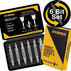 Damaged Screw Extractor - Remover for Stripped Head Screws, Nuts & Bolts | Set of 6 | Drill Bit Tools for Easy Removal of Broken & Rusty Hardware | Hardened High Speed Steel (HSS)