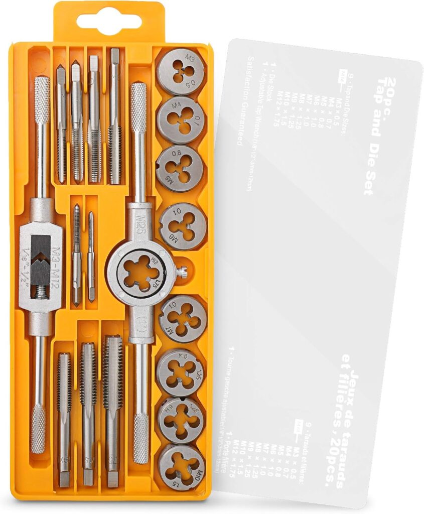 Hi-Spec 20pc Metric Tap & Die Set. Complete M3 to M12 Tapping and Threading Tools with Tap Wrench Accessories