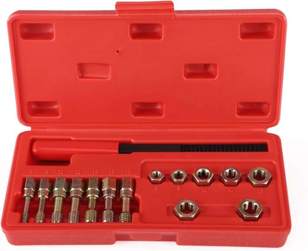 HuuppHip Thread Chaser Repair Set 15Pcs, Universal Metric Thread Restorer Kit Thread Cleaning Tool with 7Pcs Rethreading Dies, 7Pcs Rethreading Taps & 1 Pcs Metric Thread File Rethread Repair Tool Kit