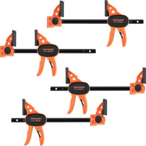 JORGENSEN 150 mm Woodworking Clamps 4-Pack, Splicable to 400 mm Ratchet Bar Clamps, Quick Release Clamp Set, 290 mm Spreader, One Handed Wood Clamp, Max 68 kg Load Limit
