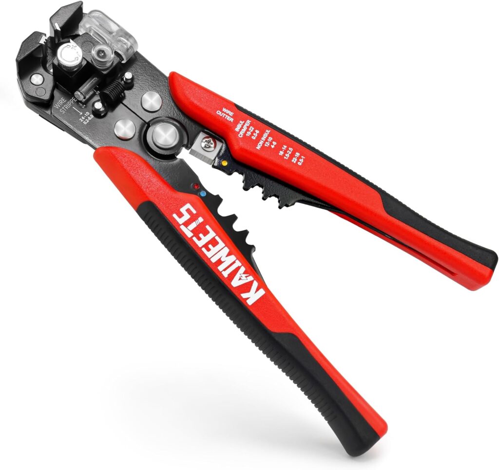 KAIWEETS Wire Strippers Electrical, 3 in 1 Wire Cutters, Electrical Tools Terminal Crimper for Electricians, Circuit, Distribution Box Repair, AWG 10-22, Pressure Adjust Rotary Switch, SK5 Cutter