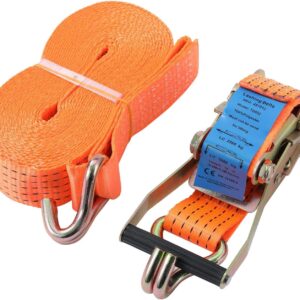 KATSU Tools 5000kg (5 Tonne) 10m Ratchet Tie Down Lashing Strap Heavy Duty Tensioning Belt Material Handling EN 12195-2 with Belt Width of 5cm + Claw Hook