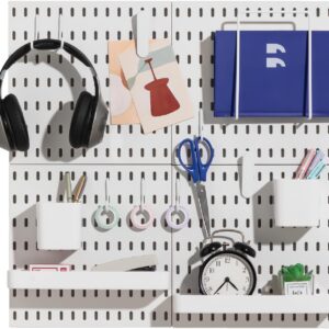 Keepo Pegboard Combination Kit, Pegboards and Accessories Modular Hanging for Wall Organizer, Crafts Organization, Ornaments Display, Nursery Storage, Peg Board (White, 22″×22″)