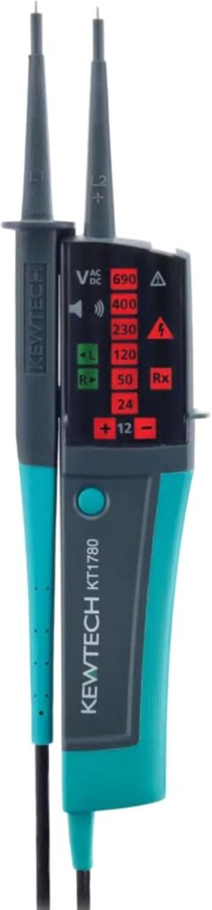 Kewtech KT1780 2-Pole Voltage Detector & Continuity Tester With LED Display and Torch, 690 V, Green, No Size