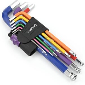 Metric Hex Key Set, 9Pcs Allen Key Set 1.5-10mm, Anti-Slip Long Ball End Hex Wrench Set, for Disassembly and Maintenance of Mechanical Equipment Vehicles, with Color Coding - Imperial…