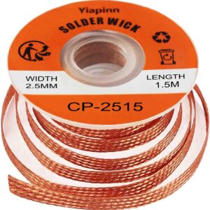 Solder Wick, Desoldering Wick with Flux No-Clean Electronic Desoldering Copper Wire Braid Remover Desolder Soldering (Width 0.10'' Length 4.92')