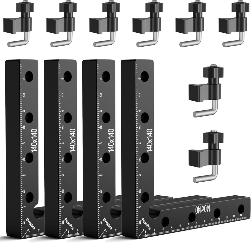 Preciva 90 Degree Right Angle Positioning Square Clamp, Aluminum Alloy Right Angle Clamp,Professional Woodworking Tools Woodworking Block for Picture Frames Cabinet Drawers - 4 Sets （14cm/5.5"
