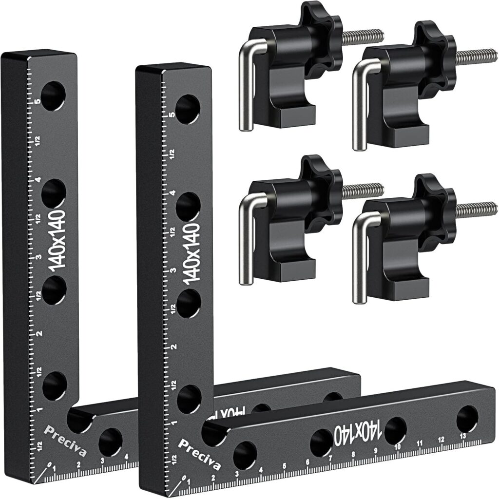 Preciva 90 Degree Right Angle Positioning Square Clamp, Aluminum Alloy Right Angle Clamp,Professional Woodworking Tools Woodworking Block for Picture Frames Cabinet Drawers - 2 Sets (14cm/5.5"