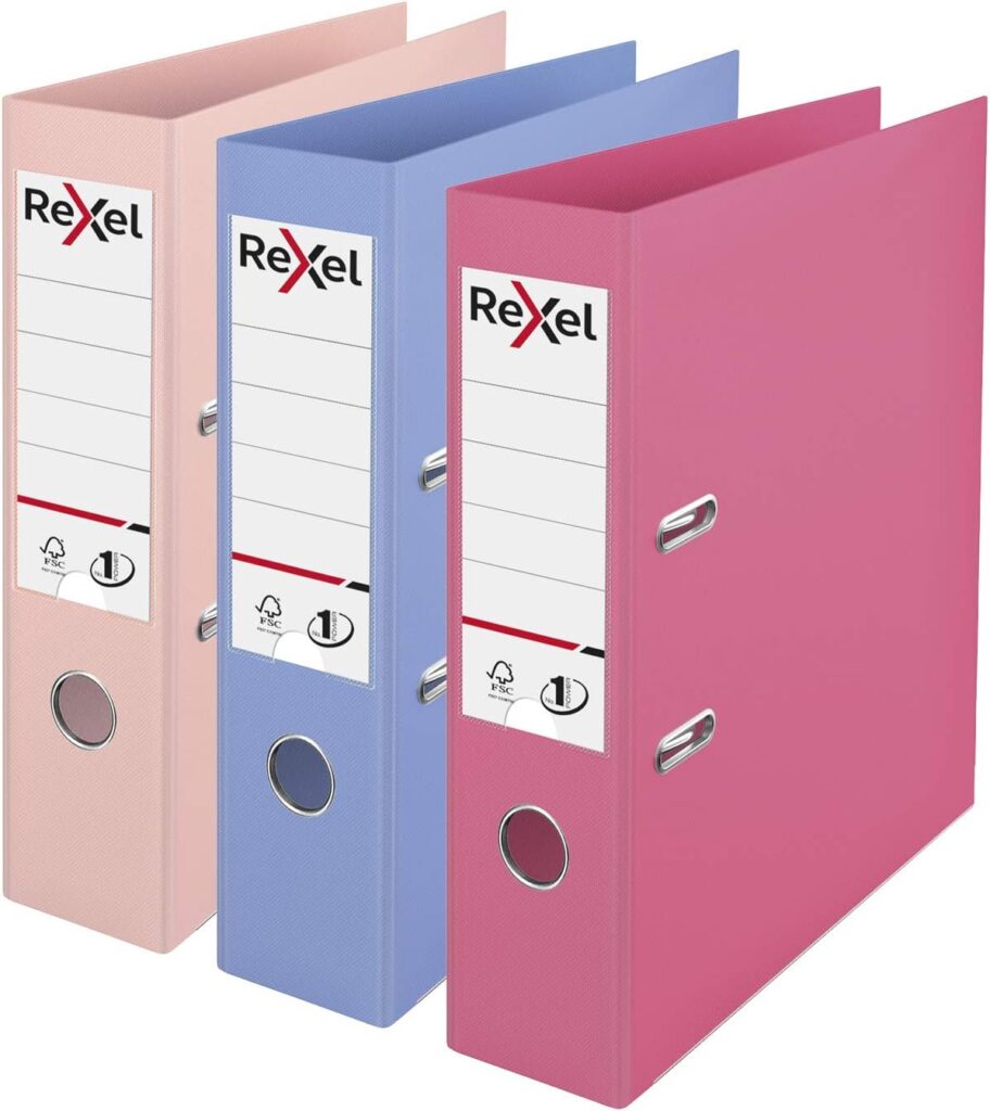 Rexel Pastel Plastic A4 Lever Arch Files, 3-Pack (Pink, Blue, Peach), Patented No.1 Power Mechanism, FSC Certified, Replaceable Spine Labels, Ring Binder, Archiving & Home Office File Organizer