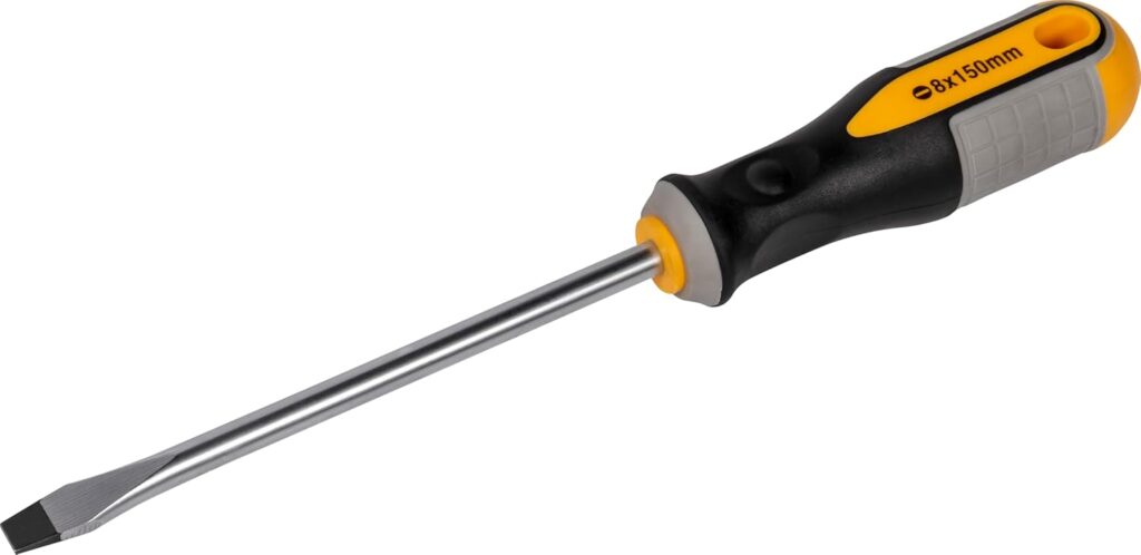 Roughneck Slotted Flared Screwdriver - Magnetic Tip, S2 Steel Blade & Soft Grip Handle – 8 x 150mm