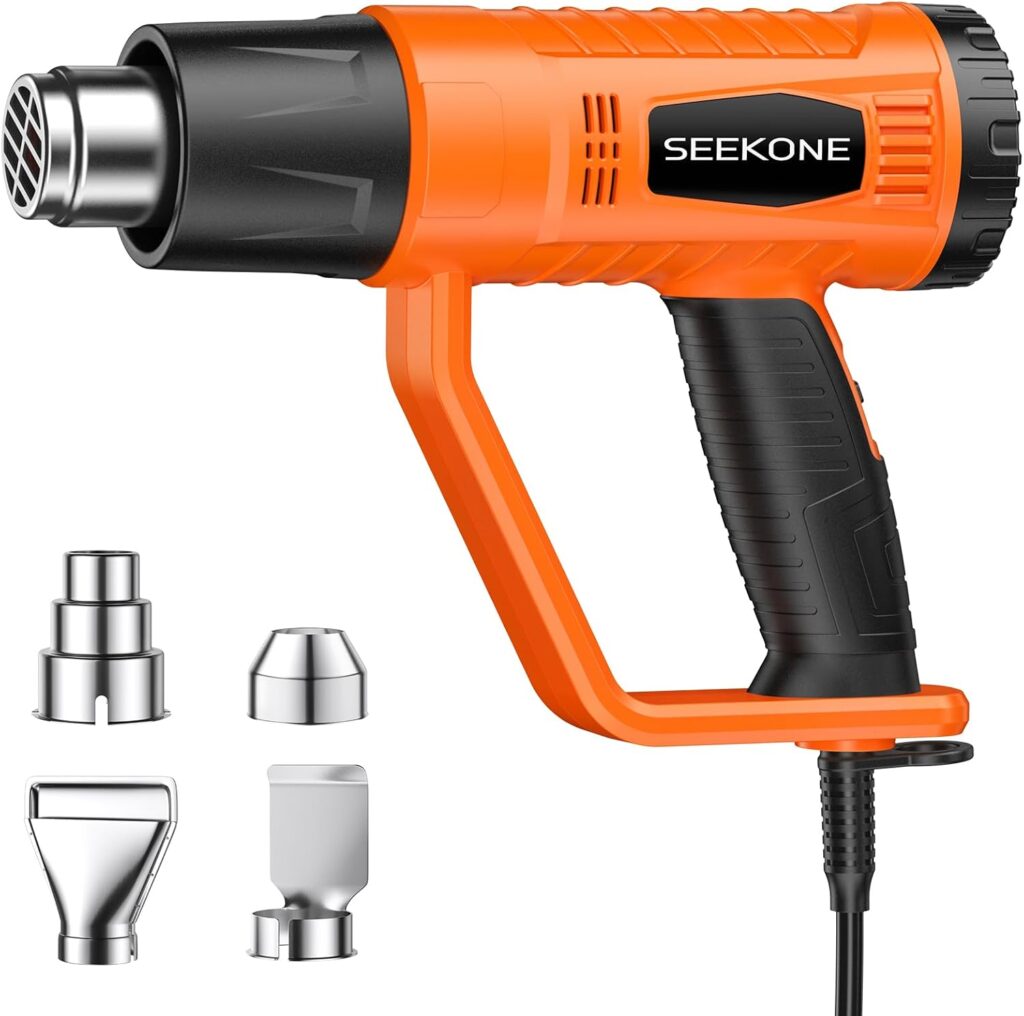 Heat Gun, SEEKONE 2000W Professional Heavy Duty Hot Air Gun Kit 400℃ & 600℃ Dual-Temperature Settings with Flame Retardant Protective Cover, 4 Nozzles for Crafts, Shrinking PVC, Stripping Paint