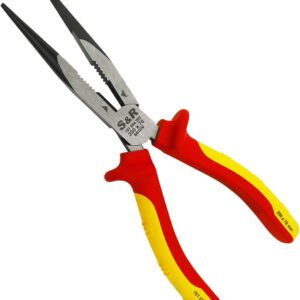 S&R VDE Long Flat Nose Pliers 200mm – 1000V Insulated | VDE-Certified | Chrome Vanadium Steel | Electrical Installation Tool