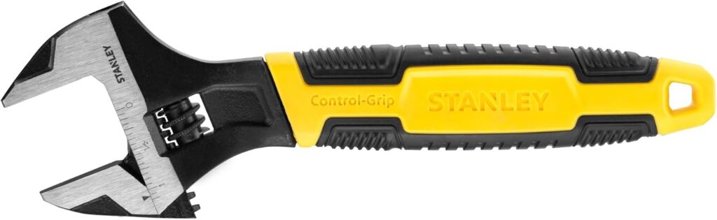 STANLEY Adjustable Wrench 30 x 200 mm Protective Phosphate Finish and Ergonomic Bi Material Handle 0-90-948, Black, Yellow