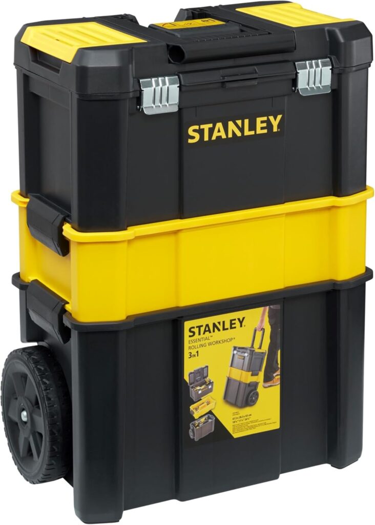 STANLEY Essential Rolling Workshop Toolbox, 3-in1 Stackable Units, Portable Tool Solution, STST1-80151