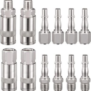 Spurtar 12 Pcs Air Line Connectors Compressor 1/4" BSP Air Line Fittings Hose Pipe Airline Connector Couplings Tools Plug Kit Accessories with Male Female Thread