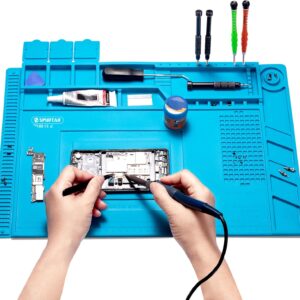 Spurtar Soldering Mat, Soldering Station 45 x 30 cm 500℃ Heat-Resistant Silicone Work Mat, Anti Static Magnetic Electronics Repair Silicone Pad for Electronic, Soldering, Phone Laptop Watch Repair