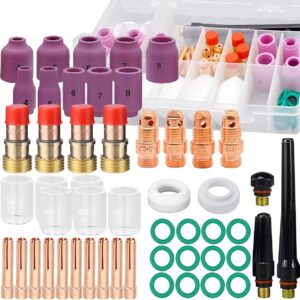 EATBALE 51Pcs for TIG Welding Torch Stubby Gas Lens #10 Glass Cup Kit, 10pcs Alumina Nozzle for WP-17/18/26