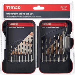 TIMCO 15pc Brad Point Wood Drill Bit Set (HSS, 3-10mm)