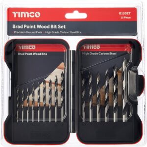 TIMCO Brad Point Wood Bit Set - Suitable on Hardwood, Softwood, Plywood, MDF and Chipboard - Contained in a Robust Weatherproof Case - 15pc