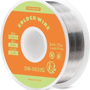 TOWOT Lead Free Rosin Core Solder Wire for Electrical Soldering, Content 2.0% Solder Flux Sn0.7Cu (0.8mm 20g)