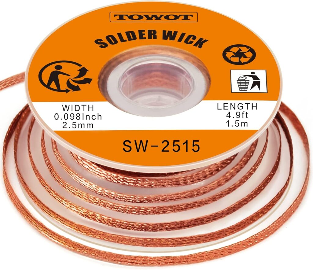TOWOT Solder Wick Braid with Flux No-Clean Electronic, Desoldering Wick Braid Remover.Desolder Soldering 2.5mm W 0.10'' L 5'