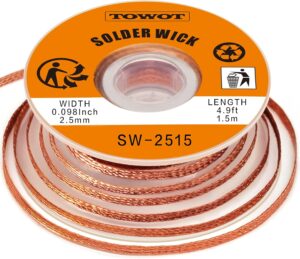 TOWOT 2.5mm x 5' No-Clean Solder Wick