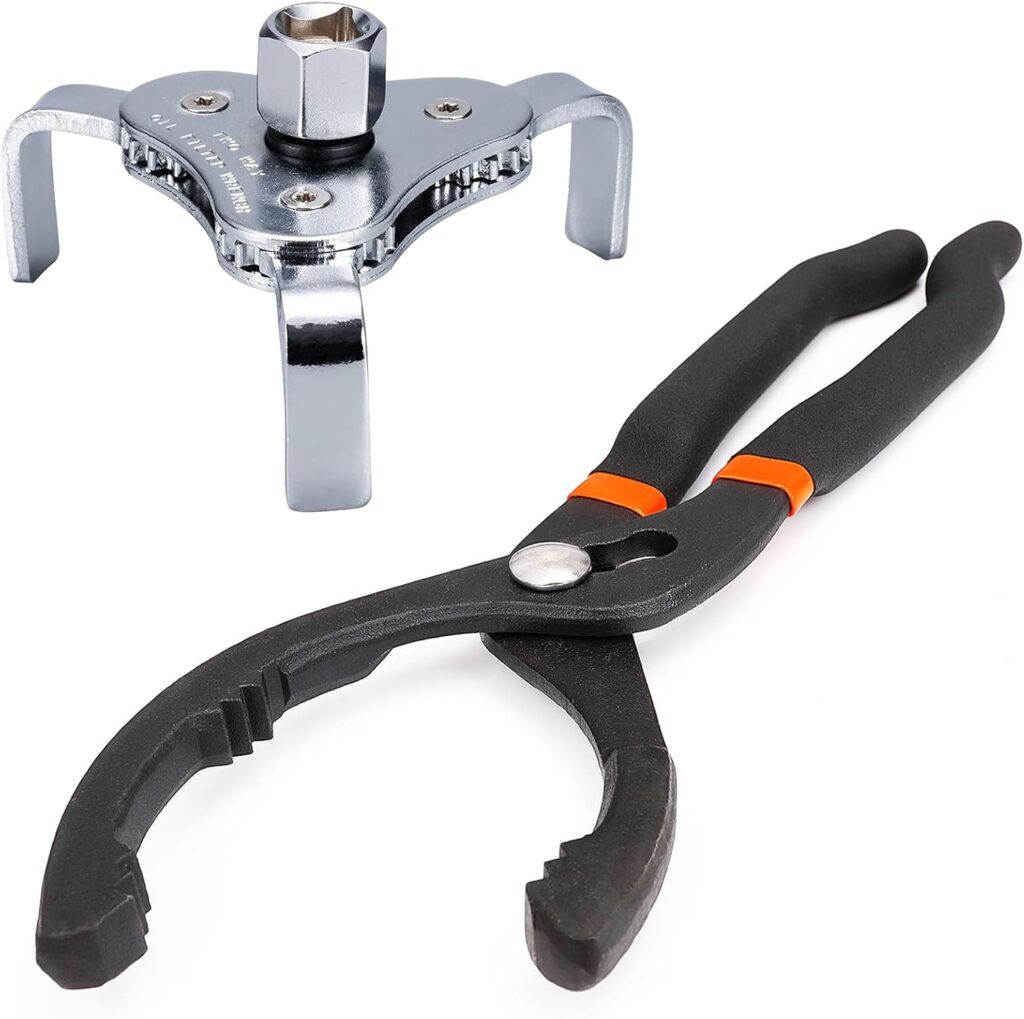 Toolwiz 2pcs Oil Filter Removal Tool 12 Inch Adjustable Pliers 64-115mm 3 Jaw Universal Oil Filter Wrench 64-116mm for 4S Shop Auto Repair Mechanic DIY Generator Small Engine