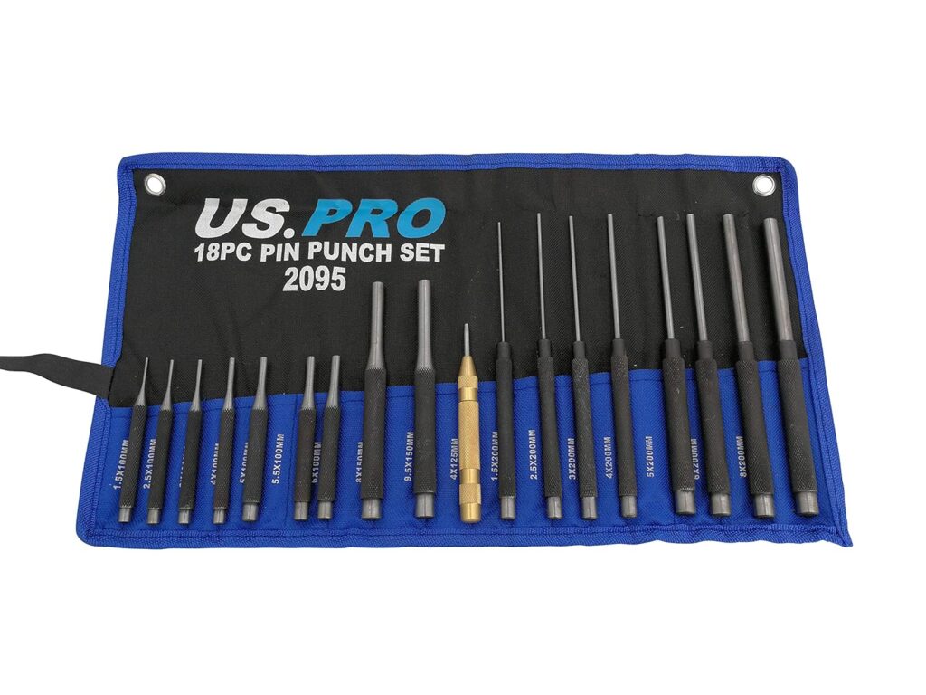 US PRO 18pc Pin Punch Set With Automotive Centre Punch 2095