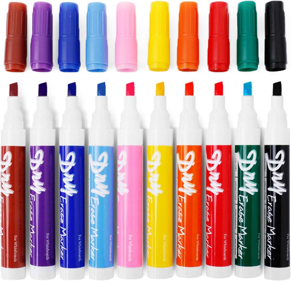 Volcanics Dry Wipe Pens Low Odor Chisel Tip Whiteboard Markers Whiteboard Pens Pack of 10,10 Colors