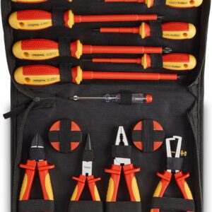 VonHaus Electrician Screwdriver and Pliers Tool Set - Insulated Screwdriver Set for Safe Electrical Work - 1000V VDE Tested - Includes Voltage Tester, Wire Stripper, Tape - Electricians Tools