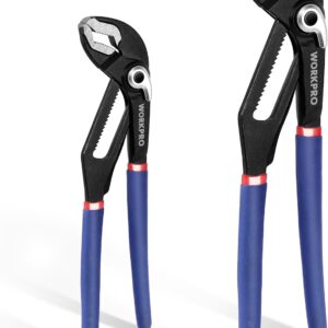 WORKPRO Water Pump Pliers, 40/52mm Wide Jaw Capacity, Quick Change Adjustable Plumbing Grips and Slip Joint Plier Set, 200mm and 250mm, 2-Piece