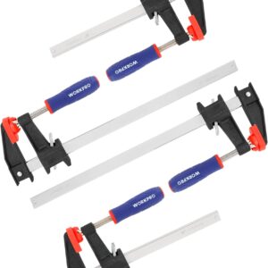 WORKPRO Professional Clamps for Woodwork Heavy Duty, 4-Pack 150 mm & 300 mm F Wood Clamps Quick-Release, Ideal for Woodworker Metalworker Carpenters Hobbyist, Max 272 kg Load Limit