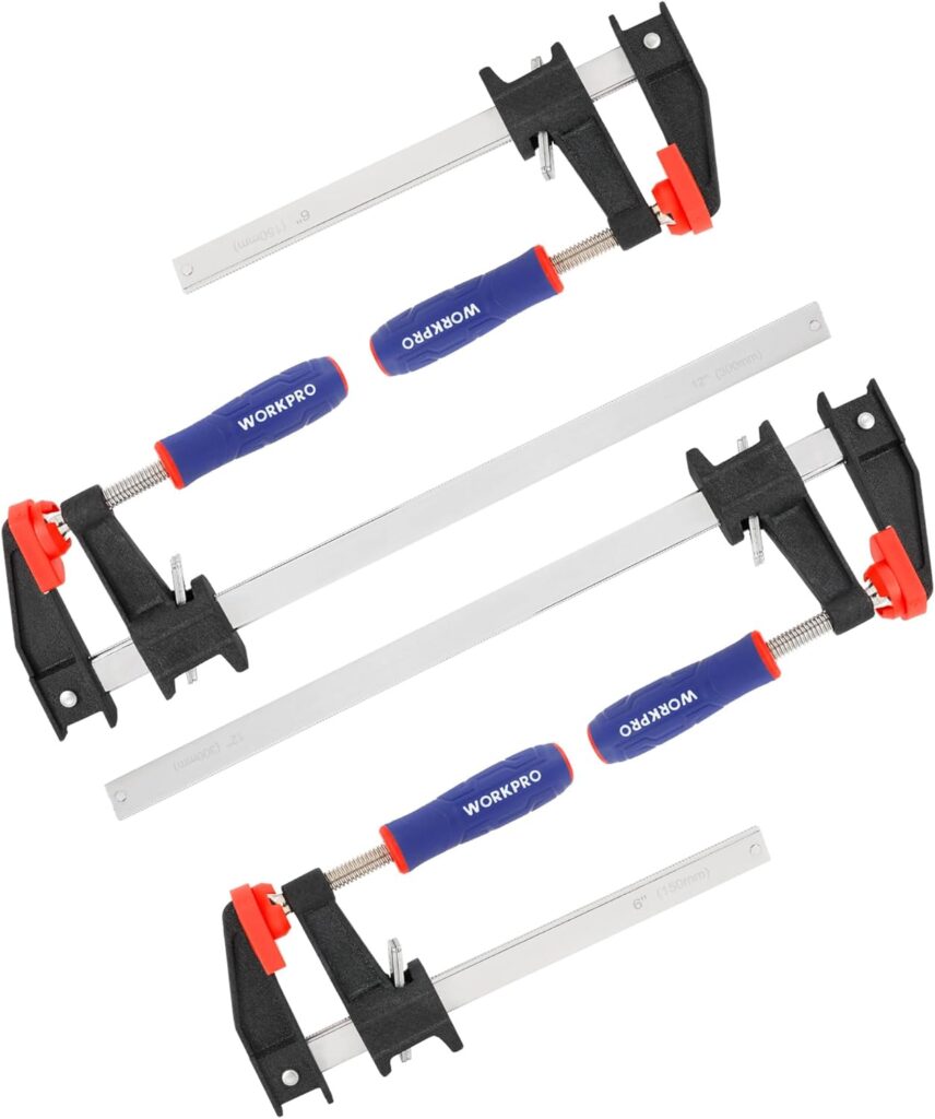 WORKPRO Professional Clamps for Woodwork Heavy Duty, 4-Pack 150 mm & 300 mm F Wood Clamps Quick-Release, Ideal for Woodworker Metalworker Carpenters Hobbyist, Max 272 kg Load Limit