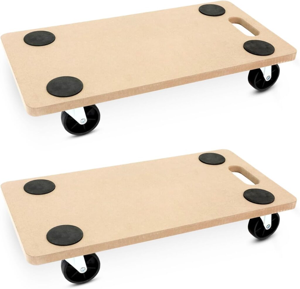 Pack of 2 Wheeled Platform Dolly – Furniture Moving Platform with EVA Foam Grip Pads, Wooden Base, 59x29x18cm – Furniture Lifter Trolley for Home, Office & Warehouse Use