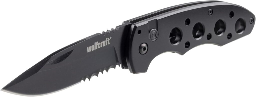 Wolfcraft Leisure Knife with Folding Blade I 4289000 I Versatile leisure knife for hobby and camping - 75 mm blade with serrated cutting edge