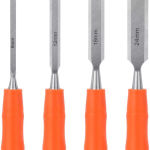 4 Pcs Wood Chisel Sets, Wood Carving Chisels for Woodworking DIY, Wood Chisels with Bevel Edge and Ergonomic Handle, Chizzle Set for Wood Carving Sculpting Carpentry Wood Tools 6mm, 12mm, 18mm, 24mm