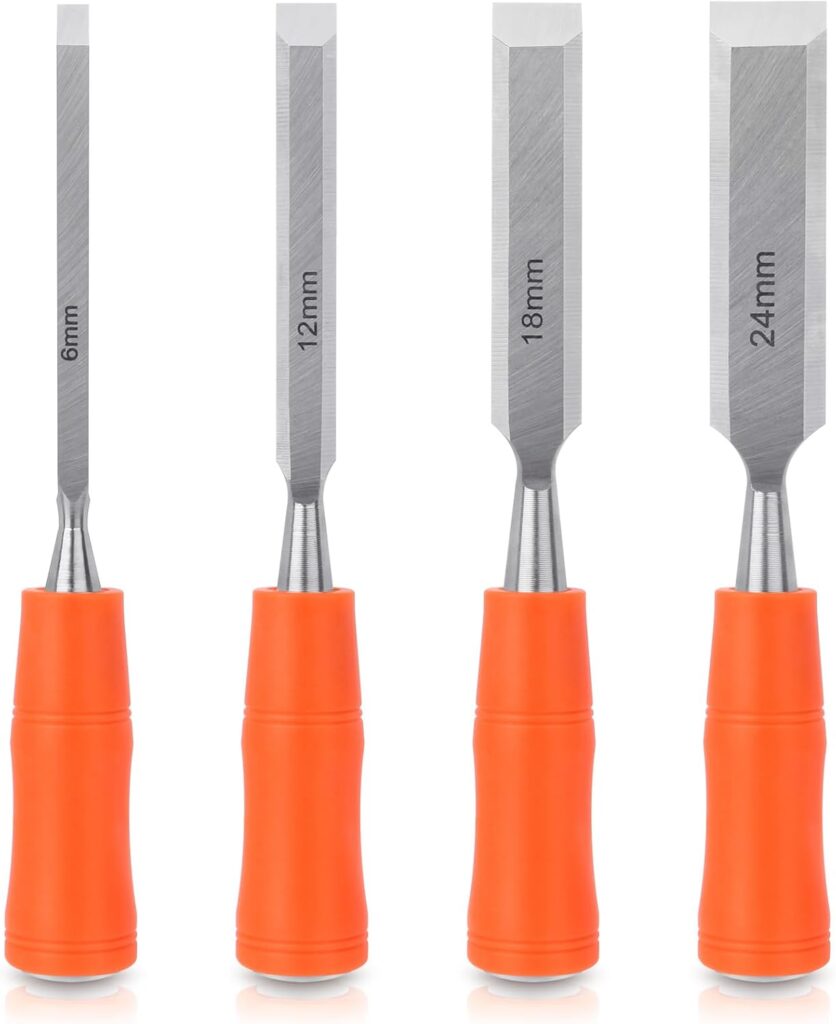 4 Pcs Wood Chisel Sets, Wood Carving Chisels for Woodworking DIY, Wood Chisels with Bevel Edge and Ergonomic Handle, Chizzle Set for Wood Carving Sculpting Carpentry Wood Tools 6mm, 12mm, 18mm, 24mm