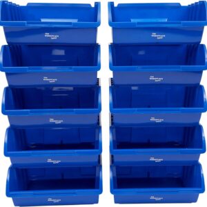 The Workplace Depot Large Plastic Stackable Blue Storage Bins for Parts and Picking - Pack of 10 - 130(H) x 290(W) mm, Small Part Storage Bins