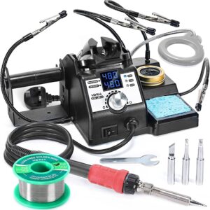 YIHUA 926LED-IV EVO 110W Soldering Station 90~480°C Soldering Kit with 4 Helping Hands, 1 Magnifier with LED, Solder Wire Dispenser, 3 Extra Soldering Tips, 35g Lead-Free Solder Wire(UK Plug)