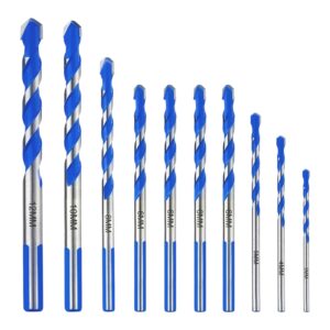 ePicsoa Concrete Drill Bit Set & Masonry Drill Bit Set, 10 pcs Shockproof Hammer Drill Bit Set For Concrete/Glass/Brick/Plastic/Cement/Tile, YG8X Industrial Strength Carbide Drill Bit Tip, 3-12mm
